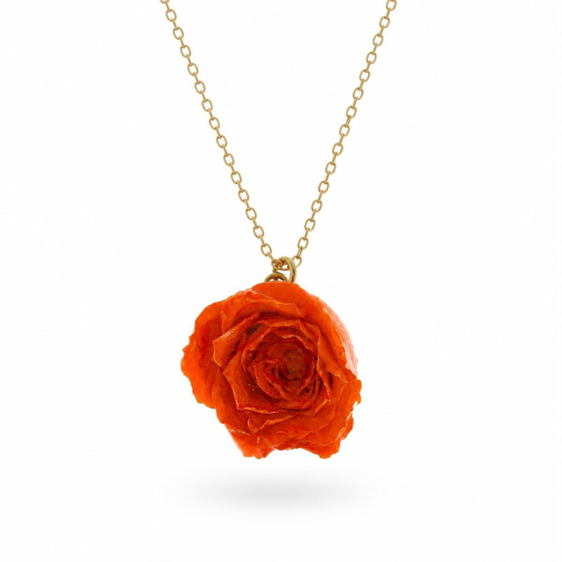 PENDENTE PETALI PREZIOSI CM 40+5 CON ROSA IN ACCIAIO