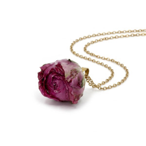 PENDENTE PETALI PREZIOSI CM 40+5 CON ROSA IN ACCIAIO