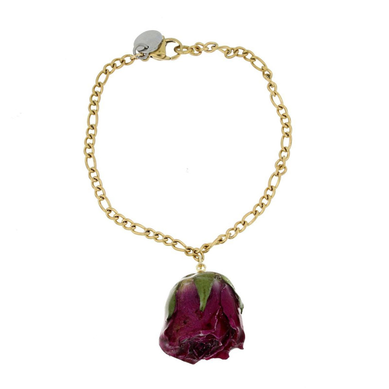 BRACCIALE PETALI PREZIOSI CON ROSA MM 15 IN ACCIAIO