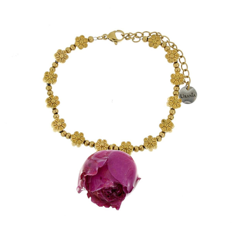 BRACCIALE PETALI PREZIOSI CON ROSA MM 15 IN ACCIAIO