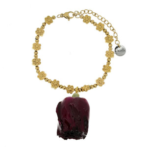 BRACCIALE PETALI PREZIOSI CON ROSA MM 15 IN ACCIAIO