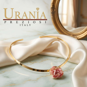 COLLANA PETALI PREZIOSI CON ROSA MM 15 IN ACCIAIO