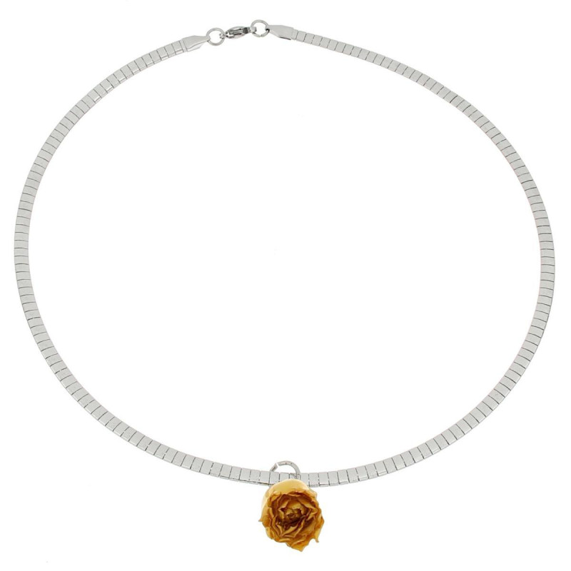 COLLANA PETALI PREZIOSI CON ROSA MM 15 IN ACCIAIO