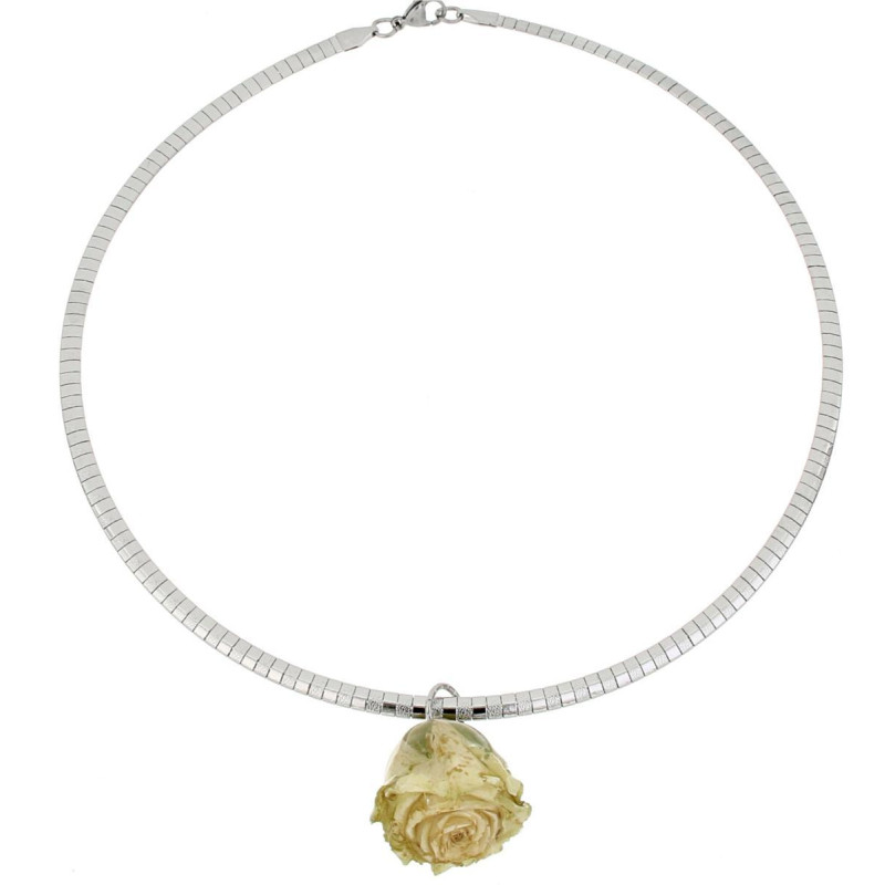 COLLANA PETALI PREZIOSI CON ROSA MM 15 IN ACCIAIO