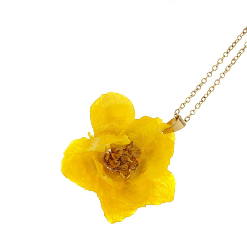 PENDENTE PETALI PREZIOSI CM 40+5 CON ROSA IN ACCIAIO