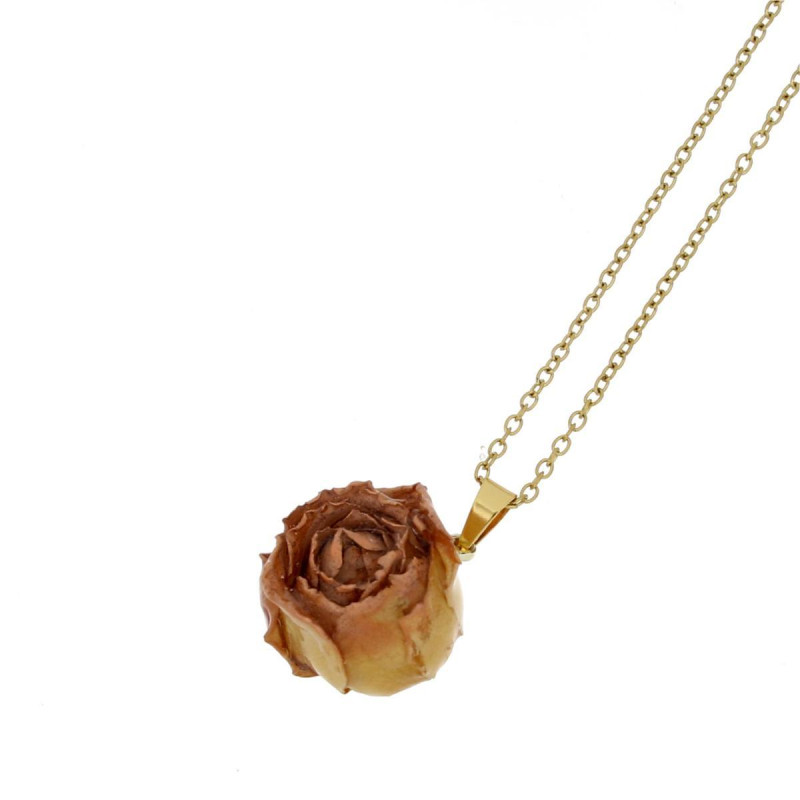 PENDENTE PETALI PREZIOSI CM 40+5 CON ROSA IN ACCIAIO