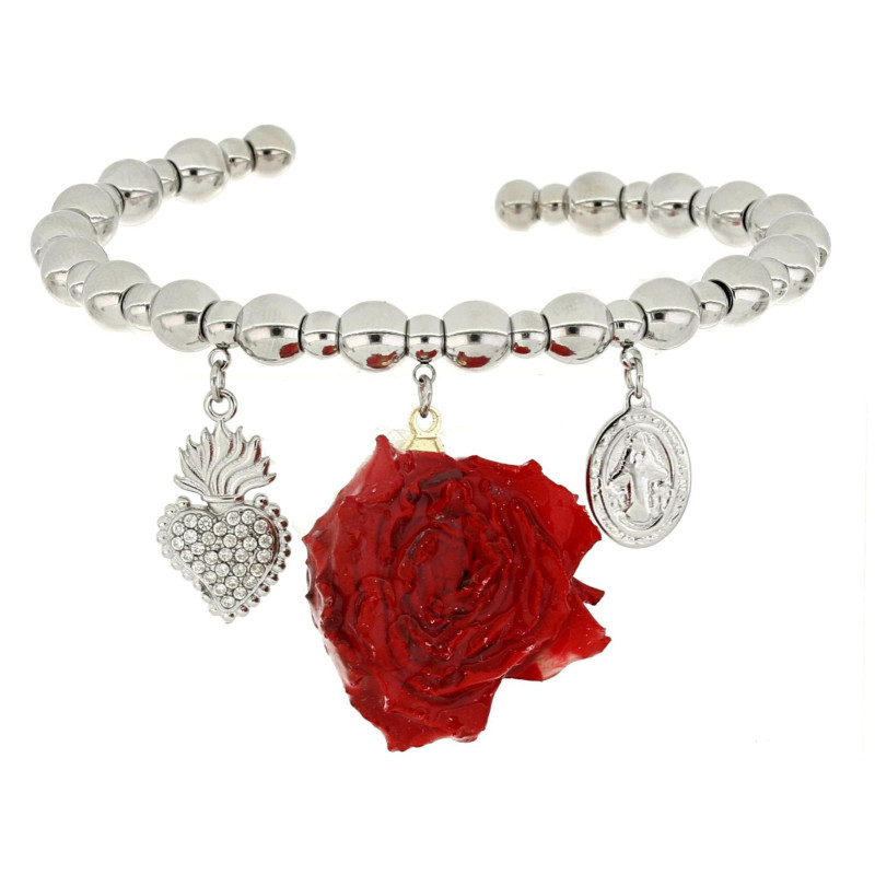 BRACCIALE PETALI PREZIOSI CON ROSA MM 15 IN ACCIAIO