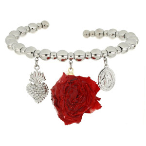 BRACCIALE PETALI PREZIOSI CON ROSA MM 15 IN ACCIAIO