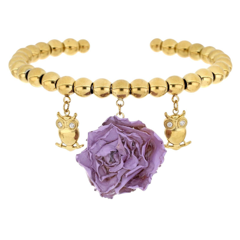 BRACCIALE PETALI PREZIOSI CON ROSA MM 15 IN ACCIAIO