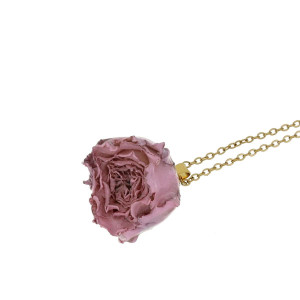 PENDENTE PETALI PREZIOSI CM 40+5 CON ROSA MM 15 IN ACCIAIO