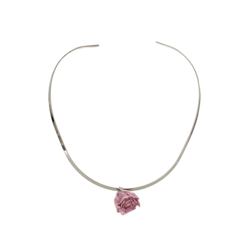 COLLANA PETALI PREZIOSI CM 40+5 CON ROSA MM 15 IN ACCIAIO