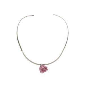 COLLANA PETALI PREZIOSI CM 40+5 CON ROSA MM 15 IN ACCIAIO