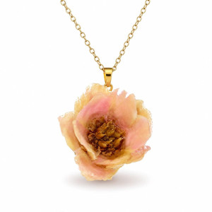 PENDENTE PETALI PREZIOSI CM 40+5 CON ROSA IN ACCIAIO