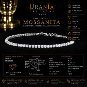 BRACCIALE MOISSANITE D COLOR,TRIPLA EXC,FLU NONE,2.57 CT, 2 MM