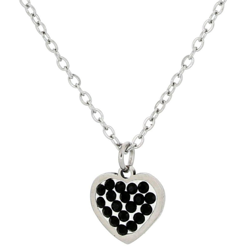 PENDENTE ADANA CON CUORE E ZIRCONI CM 47+5 IN ACCIAIO