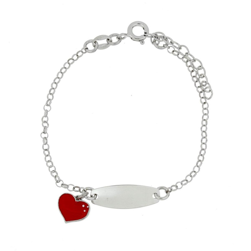 BRACCIALE CM 14+2 BABY TARGA MM 24 IN ARGENTO 925 CUORE MM 10