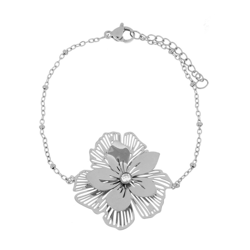 BRACCIALE "KYRA" CM 16+3 IN ACCIAIO FIORE 33X28 MM