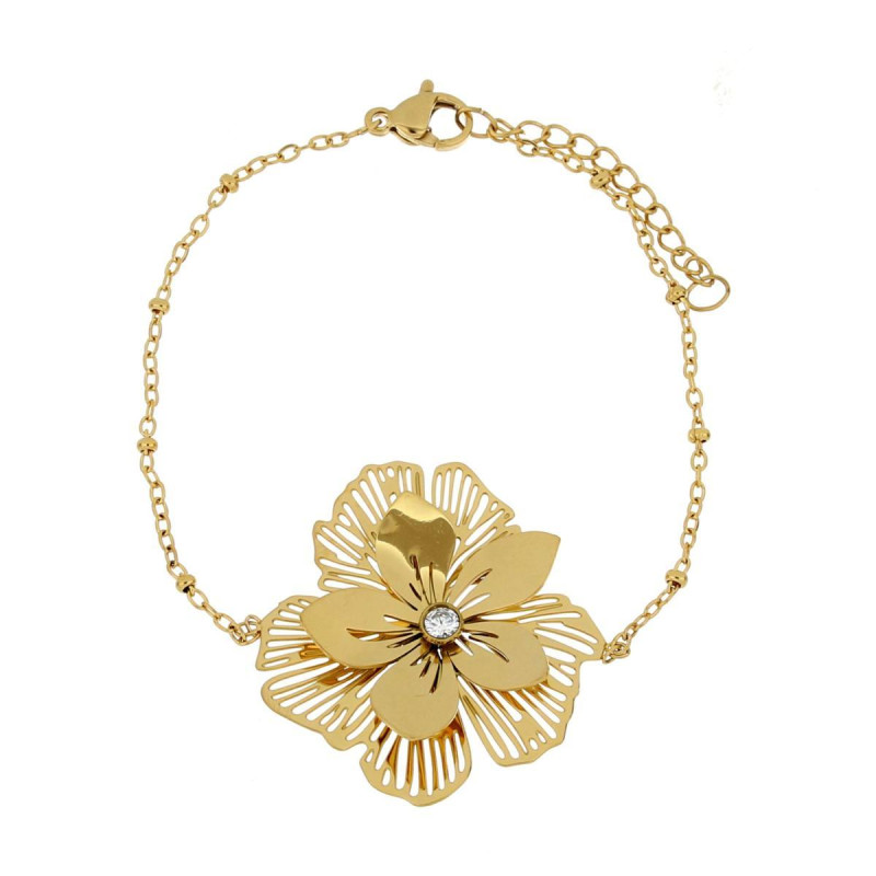 BRACCIALE "KYRA" CM 16+3 IN ACCIAIO FIORE 33X28 MM
