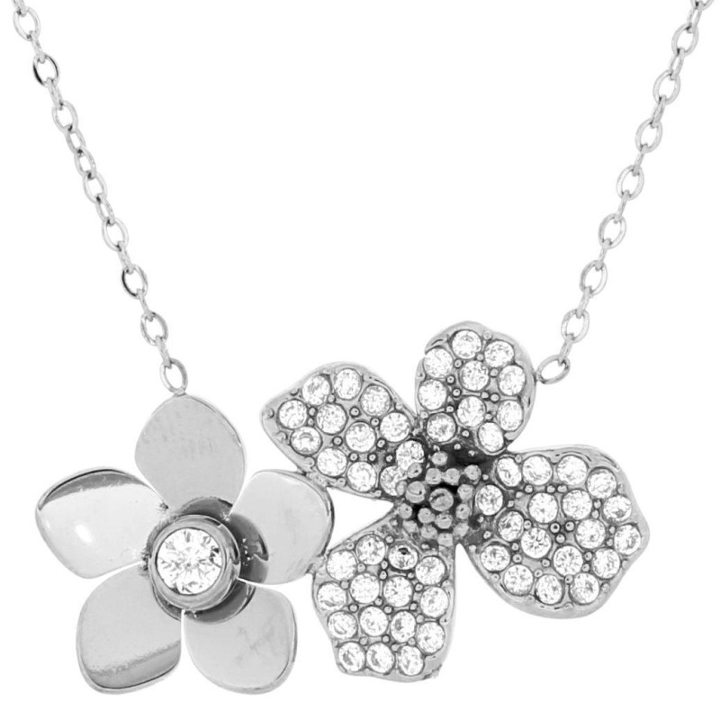 PENDENTE NAYERA CM 40+5 IN ACCIAIO FIORE MM 28X15