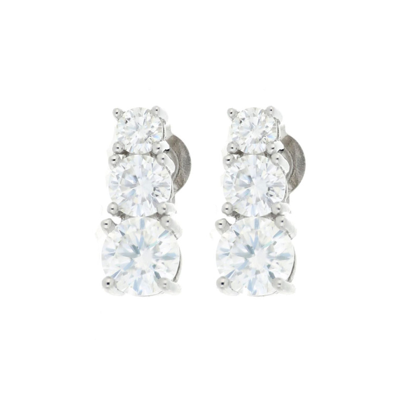 ORECCHINI MOISSANITE D COLOR,TRIPLA EXC,FLU NONE,1.80 CT, 5 MM