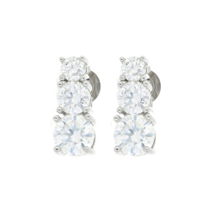 ORECCHINI MOISSANITE D COLOR,TRIPLA EXC,FLU NONE,1.80 CT, 5 MM