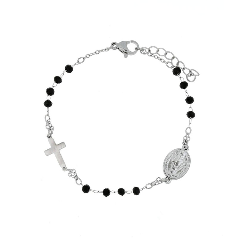 BRACCIALE ROSARIO IN ACCIAIO CM 18+3