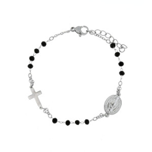 BRACCIALE ROSARIO IN ACCIAIO CM 18+3