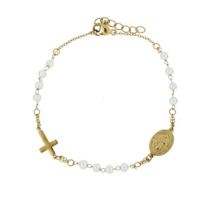 BRACCIALE ROSARIO IN ACCIAIO CM 18+2