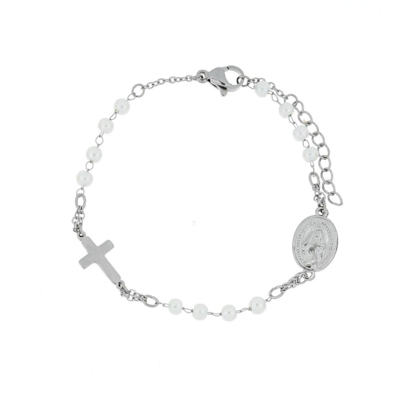 BRACCIALE ROSARIO IN ACCIAIO CM 18+2