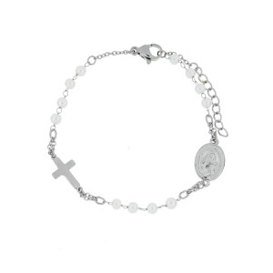 BRACCIALE ROSARIO IN ACCIAIO CM 18+2