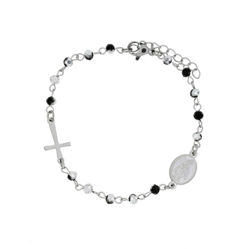 BRACCIALE ROSARIO IN ACCIAIO CM 16+3