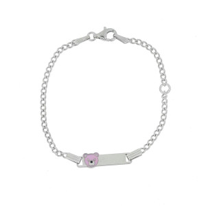 BRACCIALE BABY CM 11 CON ORSETTO ROSA IN ARGENTO 925